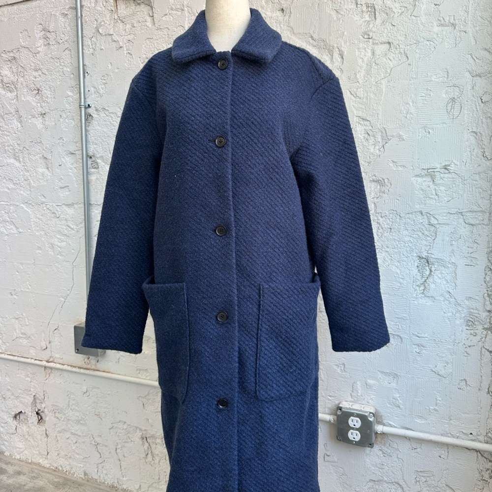 Banana Republic Navy Textured Long Pea Coat